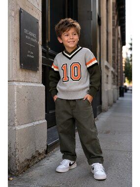 Stella McCartney Kids Gray Varsity Knit Sweater Size 6Y Number 10 Pullover Jumpe